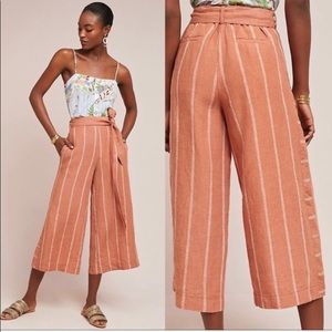 Anthropologie Striped Wide-Leg Linen Pants